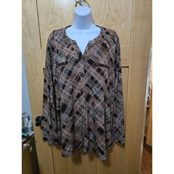 Susan Graver Womens XL Geometric Print Long Sleeve Blouse With Zipper Accents - Picture 2 of 7